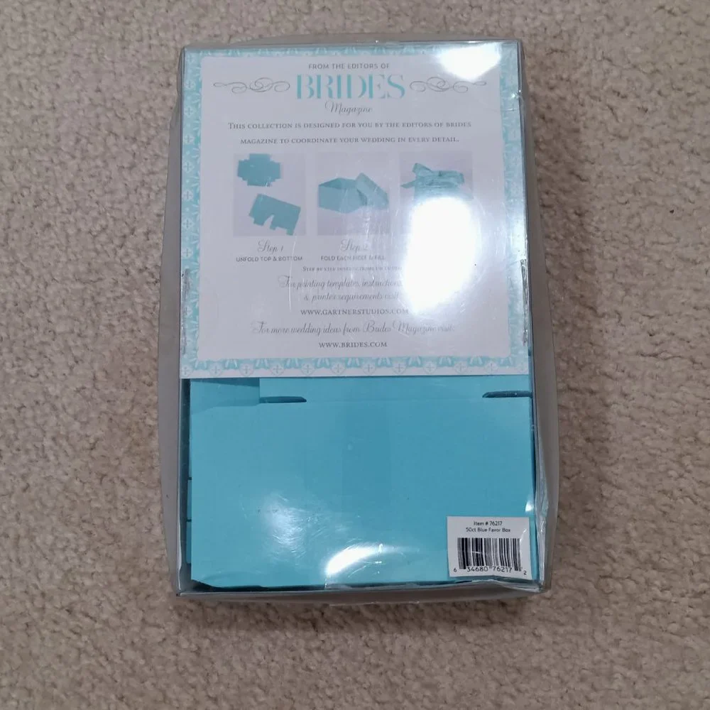 Brides Wedding Collection Blue Favor Box Kit with Ribbons: 49ct OPEN BOX